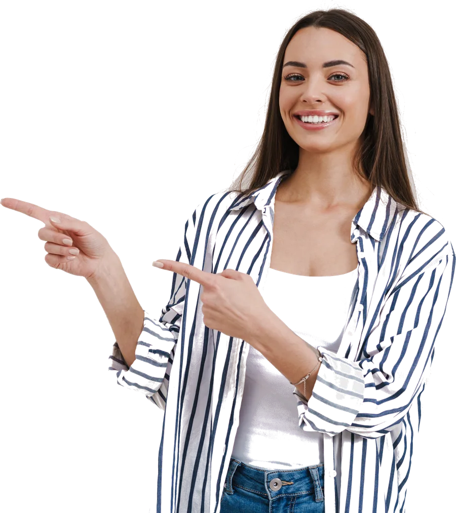 Salon owner pointing at her AI phone agent, social posts and website all running for her