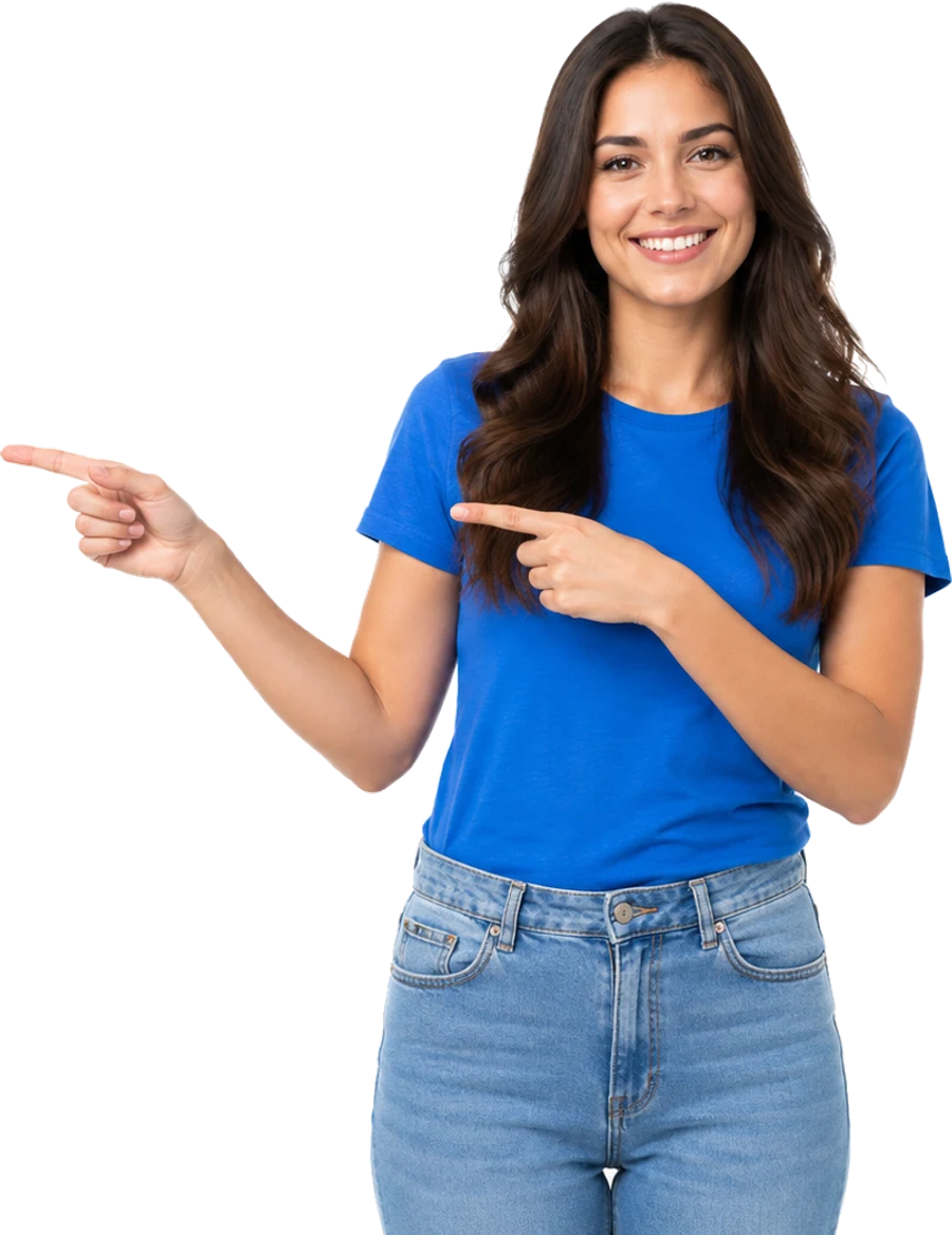 Small business owner pointing at her approved social media post